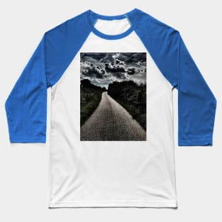 Scenic view of dramatic dark sky above winding road less traveled Baseball T-Shirt